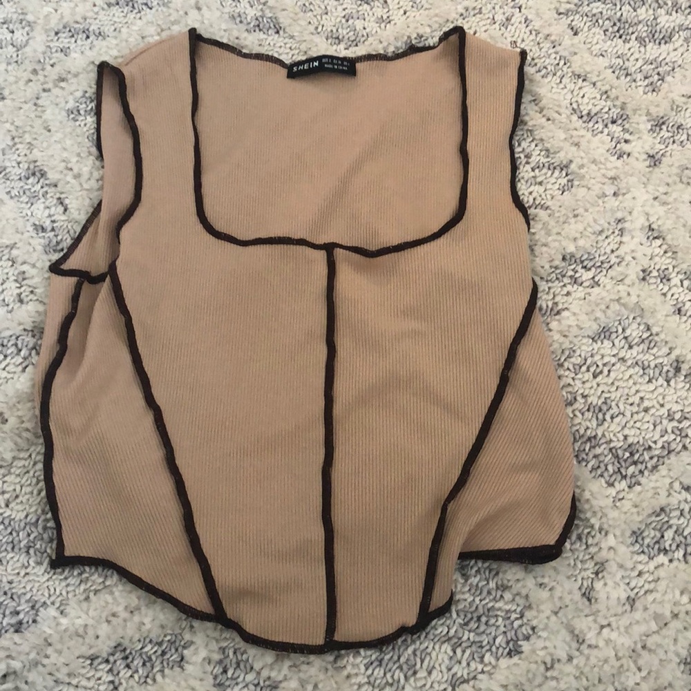 SHEIN tan geometric crop top